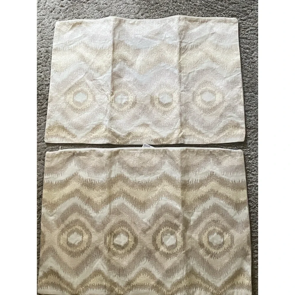 2 (1pr) Crate & Barrel Anatola Ivory Pillow Covers 24 x 16 Inch